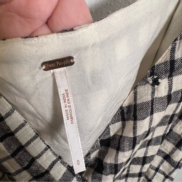 Free People Nodia Gingham Check Wrap Mini Dress Black White 0 - Picture 10 of 12